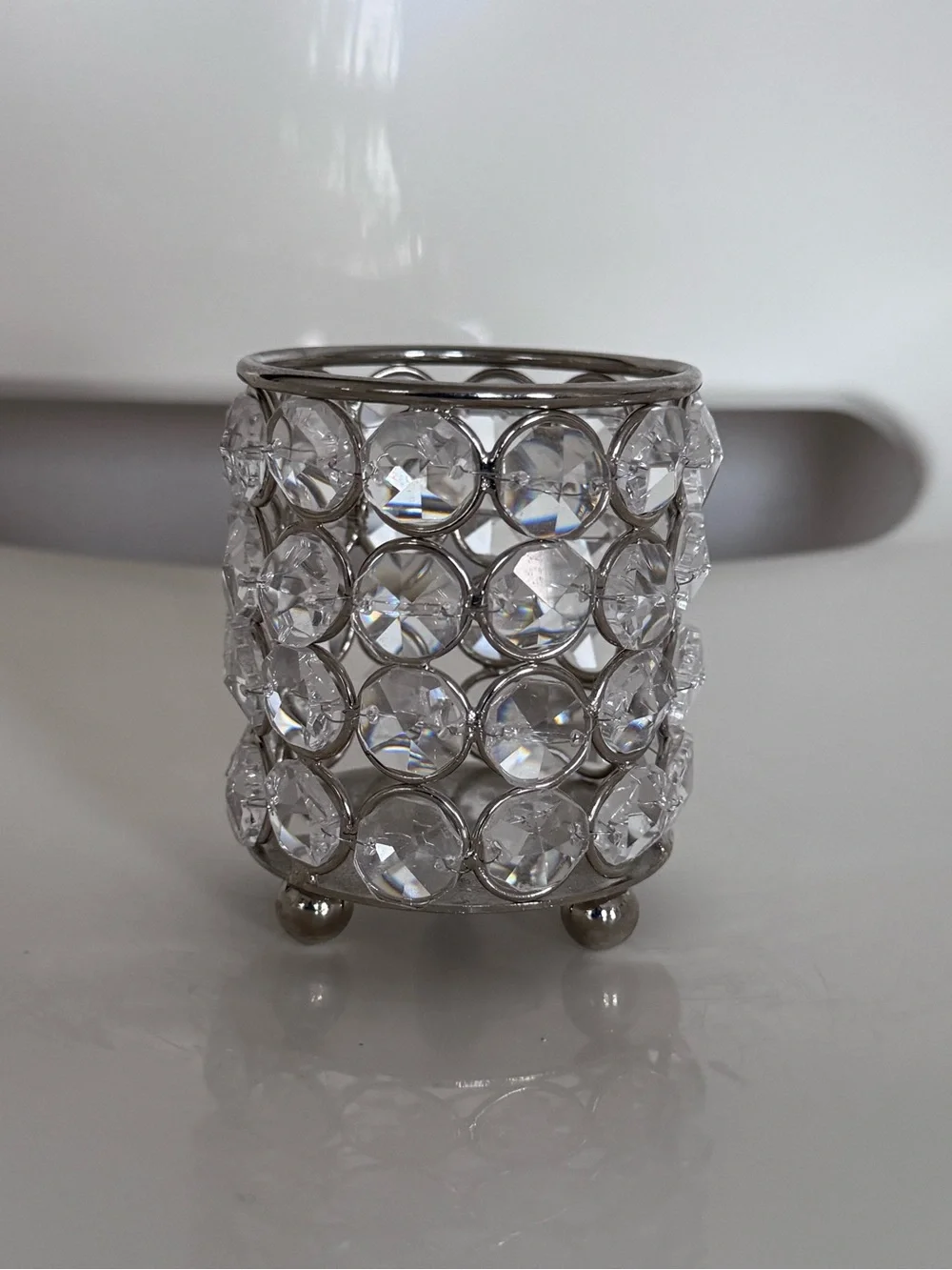 Goodinger Silver Art Silver Plat Crystal Jeweled Votive Candle Holder Glam Decor